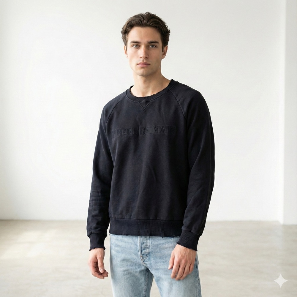 Pierre Balmain black logo distressed sweatshirt - Medium (IT 48)